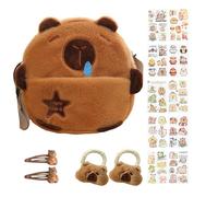 Capybara, graziosa borsa a tracolla Capybara con fermagli per capelli cravatte per capelli tatuaggi temporanei per ragazze borsa in peluche borsa a tracolla regolabile per shopping, viaggi, bomboniere