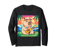 Capybara Hawaiian Ukulele Summer Vibes Sunset Maglia a Manica