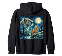 Capybara Howling at The Moon Night Sky Animal Art Felpa con Cappuccio