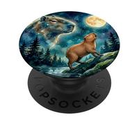 Capybara Howling at the Moon Night Sky Animal Art PopSockets PopGrip Adesivo