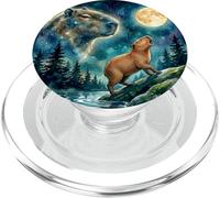 Capybara Howling at the Moon Night Sky Animal Art PopSockets PopGrip per MagSafe
