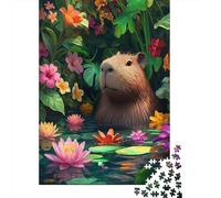 Capybara in Giardino dei fiori Puzzle DIY Da 1000 Pezzi Per Hobbisti, Cartone Resistente, Decorazione Murale, Esposizione Murale, Regalo Di Festa, Gioco Mentale 52x38cm/1000pcs