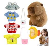 Capybara in Peluche, Capybara con Copricapo 4 Abbigliamento e Accessori | Giocattolo di Peluche Capybara Morbido e Adorabile, Giocattolo di Festival del Cartone animato da 25 cm/9.8 Pollici per e a