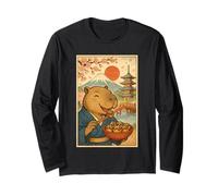 Capybara Indossa Kimono Mangiare Fiori di ciliegio Takoyaki Fuji Maglia a Manica