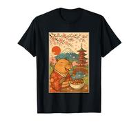 Capybara Indossa Kimono Mangiare takoyaki Sakura mt Fuji Giappone Maglietta