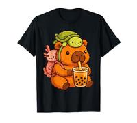Capybara Indossa Turtle e Axolot Zaino Boba Tea Kawaii Maglietta