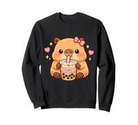 Capybara Kawaii Anime Bere Bubble Tea Amante Donne Ragazza Felpa
