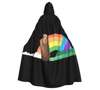 Capybara, mantello con cappuccio per Halloween seduto sul ponte arcobaleno per uomini e donne: mantello leggero in poliestere con cappuccio, perfetto per cosplay, Halloween e feste in costume