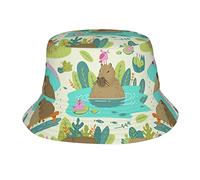 Capybara On The Jungle Lake Cappello da pescatore divertente cartone animato per donna Uomo Cappellino da pescatore estivo unisex Cappellino di protezione solare per adolescenti Packable Trendy Travel