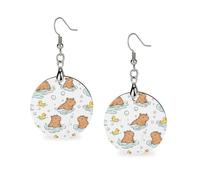 Capybara - Orecchini da donna in legno a forma di anatra di gomma, rotondi, pendenti pendenti, gioielli alla moda, 3,0 x 6,1 cm