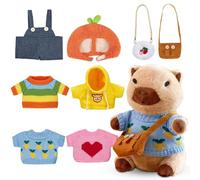 Capybara Peluche, Capybara Peluche, 23 cm, con 5 vestiti e cappello e 2 tasche, peluche di maialino, simulazione animale, capybara, peluche capybara, regalo per bambini, ragazze e ragazzi