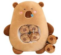 Capybara Peluche Kawaii con 6 Bambini - Carino Borsa di Plushies Cuscino Giocattoli Impagliati per Ragazze e Ragazzi - Regali, Marrone