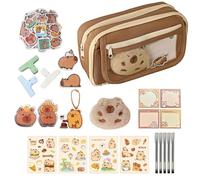 Capybara Pencil Case, Cartoon Stationery Holder, Large Capacity Zipper Pouch, Soft Plush Design with Compartments, Ideal for Students School Supplies, Present Sticky Notes Stickers, 22x13x7.5cm Brown