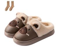 Capybara Plush Slippers Donna Uomo Animal House Slides, Winter Waterproof Fuzzy Fluffy Warm Shoes with Socks, marrone scuro., 36/37 EU