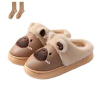 Capybara Plush Slippers Donna Uomo Animal House Slides, Winter Waterproof Fuzzy Fluffy Warm Shoes with Socks, marrone chiaro, 40/41 EU