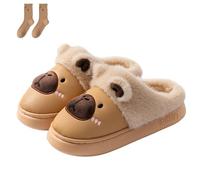 Capybara Plush Slippers Donna Uomo Animal House Slides, Winter Waterproof Fuzzy Fluffy Warm Shoes with Socks, cachi, 36/37 EU