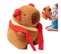 Capybara Plush Toy, Soft Stuffed Animal, Red Hair Accessory, Cozy Scarf Detail, Plush Collectible for Kids Adults and Birthday Gift Giving, Indoor and Outdoor, 9.06x7.87 inches