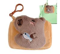 Capybara Portamonete per Keychain - Simpatica custodia in peluche Capybara Soft | Portamonete tracolla porta anello portachiavi clip clip per telefono cellulare custodia per tutti i giorni, marrone