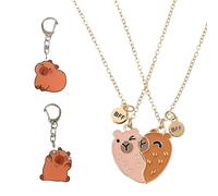 Capybara - Set di 2 collane dell'amicizia e portachiavi, collane dell'amicizia per ragazze, migliori amiche, con cuore e mani abbinate, ciondolo Capybara per buoni amici