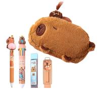 Capybara - Set di astucci carini - Set di cancelleria marrone con decorazioni alla moda, borsa per articoli scolastici di grande capacità, penne e matite a 10 colori, la scelta perfetta per bambini e
