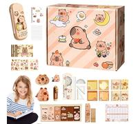 Capybara Set Di Cancelleria | Astuccio Estetico Con Capibara,Accessori Scolastici, Inclusi Quaderni, Blocchi Appunti Adesivi, Adesivi, Matite E Altro