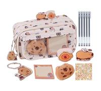 Capybara - Set di cancelleria con astuccio grande Capybara, con foglietti adesivi, borsa per la scuola, per studenti di mezza età, bambini, ragazze, aule, compleanni, Natale