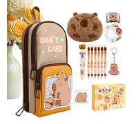 Capybara - Set di cancelleria, grande astuccio per penne con adesivi, portachiavi, set di cancelleria per la scuola, casa, ufficio, bambini, adolescenti, ragazzi, ragazze, compleanni, vacanze