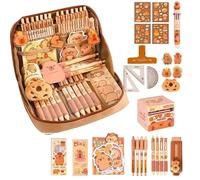 Capybara - Set di cancelleria per ragazze, astuccio portapenne per la scuola, astuccio con penne, clip, righelli e altro ancora, organizer per matite con ampia apertura per studenti