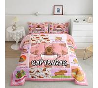 Capybara - Set di piumini taglia 135x200cm per gli amanti dei capybara piumino coppetta animali e amanti set di biancheria da letto motivo scozzese colore: rosa