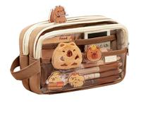 Capybara - Set regalo di cancelleria di alta qualità, astuccio con peluche, spilla e adesivi per gli amanti del Kawaii, Marrone, come mostrato nell'immagine