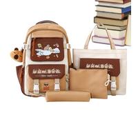 Capybara - Set zaino e di grande capacità, borsa per la scuola dei cartoni animati, astuccio per cancelleria, zaino con animali kawaii, multi-tasca, in nylon marrone, regalo per ragazzi e