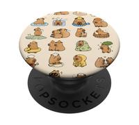 Capybara - Simpatici capibara per bere il tè, motivo: animale su sfondo beige PopSockets PopGrip Adesivo