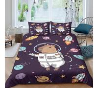 Capybara Space Suitcopripiumino microfibra 3 Pezzi stampa 3D con cerniera Cute Cartoon Space Set Di Copripiumino incluso federe per cuscini aiosa for bambini e adolescenti Super king（260x220cm）