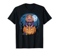 Capybara Spooky Halloween Pumpkin Full Moon Maglietta