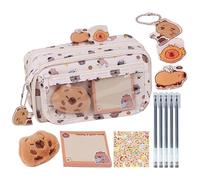 Capybara Stationery, Pencil Pouch, Spacious Interior Zipper Closure Portable Easy Carry Multi Purpose Compact Creative, Animal Pencil Bag for Kids Girls School Students, 8.66x2.76x5.12Inches, Beige