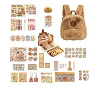 Capybara Stationery Set Pencil Holder Bag - Plus Backpack Nine Layer Pencil Case | Cute Capybara School Supplies Gift Kit for Students Journaling Art Office Use Collectors Study Work Home Kids
