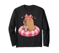 Capybara Su Piscina Galleggiante Bere Boba Bubble Tea Bambini Ragazze Maglia a Manica