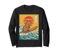 Capybara Surf Giapponese Grande Onda Kanagawa Ukiyo-e Maglia a Manica