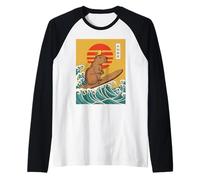 Capybara Surf Giapponese Grande Onda Kanagawa Ukiyo-e Maglia con Maniche Raglan