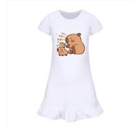 Capybara Swing Dress per Le Ragazze Studenti Manica Corta Estate Vestito Casual da Festa Twirly Dresses,Bianca,100cm
