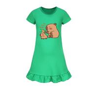 Capybara Swing Dress per Le Ragazze Studenti Manica Corta Estate Vestito Casual da Festa Twirly Dresses,Verde,100cm