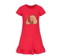 Capybara Swing Dress per Le Ragazze Studenti Manica Corta Estate Vestito Casual da Festa Twirly Dresses,Rosso,100cm