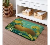 Capybara - Tappetino da bagno a tema natura, ad asciugatura rapida, con foglie verdi tropicali, antiscivolo, in morbida memory foam, lavabile, per bagno, WC, 40,6 x 61 cm