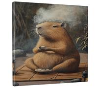 Capybara - Tela decorativa da parete, arte zen, illustrazione di animali della natura, accogliente estetica per soggiorno, camera da letto, ufficio, arte da parete consapevole 30,5 x 30,5 cm