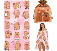 Capybara Telo Mare+Tasche, Capybara Telo Antisabbia Mares Coperta da Spiaggia Teli Mare Microfibra Coperta da Spiaggia da Viaggio Leggero e Portatile Doccia Asciugamano per Piscina 80x160cm - A