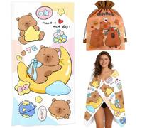 Capybara Telo Mare+Tasche, Capybara Telo Antisabbia Mares Coperta da Spiaggia Teli Mare Microfibra Coperta da Spiaggia da Viaggio Leggero e Portatile Doccia Asciugamano per Piscina 80x160cm (D)