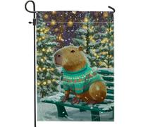 Capybara Winter Festive Sweater Snow Christmas Green Bandiere Verticale Robuste Flag Resistente Alle Intemperie Bandiera Da Giardino Per Interno Giardino Balcone 30X45Cm