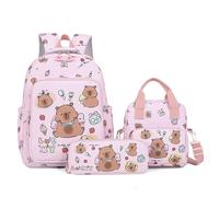 Capybara - Zaino da bambino, per bambini, per scuola, per bambini, per scuola, per bambini, primaria, CP CE1, CE2, CM1, CM2, borsa per scuola, ragazza, con borsa per la scuola, per il pranzo, Rosa, L