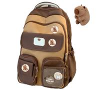 Capybara Zaino Per La Scuola, Carino Preppy Estetico Y2k Zaino Con Spilla Kawaii E Accessori Per Ragazze, Marrone, Taglia unica
