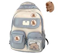 Capybara Zaino Per La Scuola, Carino Preppy Estetico Y2k Zaino Con Spilla Kawaii E Accessori Per Ragazze, Blu, Taglia unica